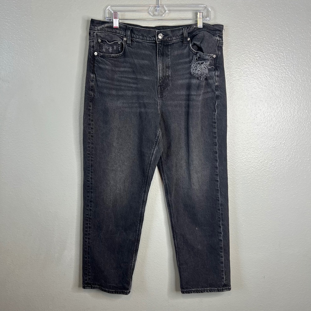 American Eagle Super High Rise Ankle Straight Jeans Sz 16 Distressed Stretch